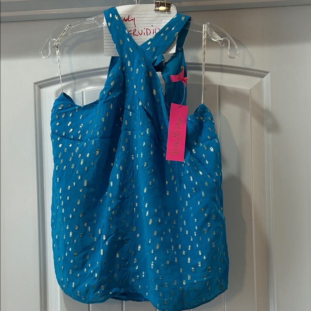 Lilly Pulitzer Teal and Gold Blouse